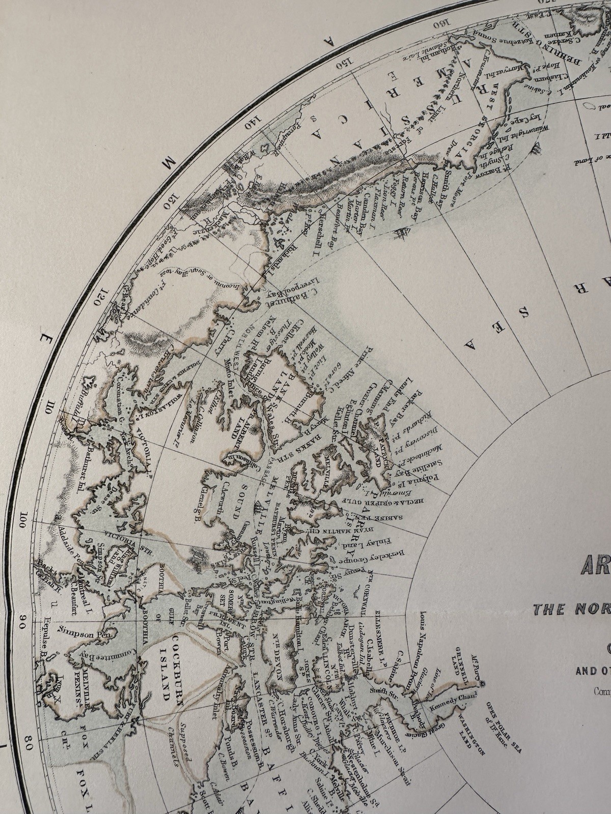 North Pole Arctic w/ explorer Capt. McClure & Kane c.1856 Johnson Fullarton map