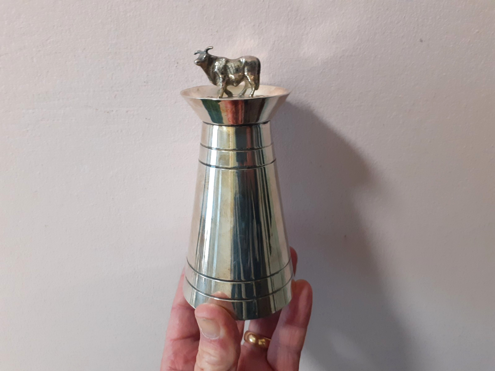 An Antique Silver Plated Milk Churn & Cow Sugar Sifter c1900