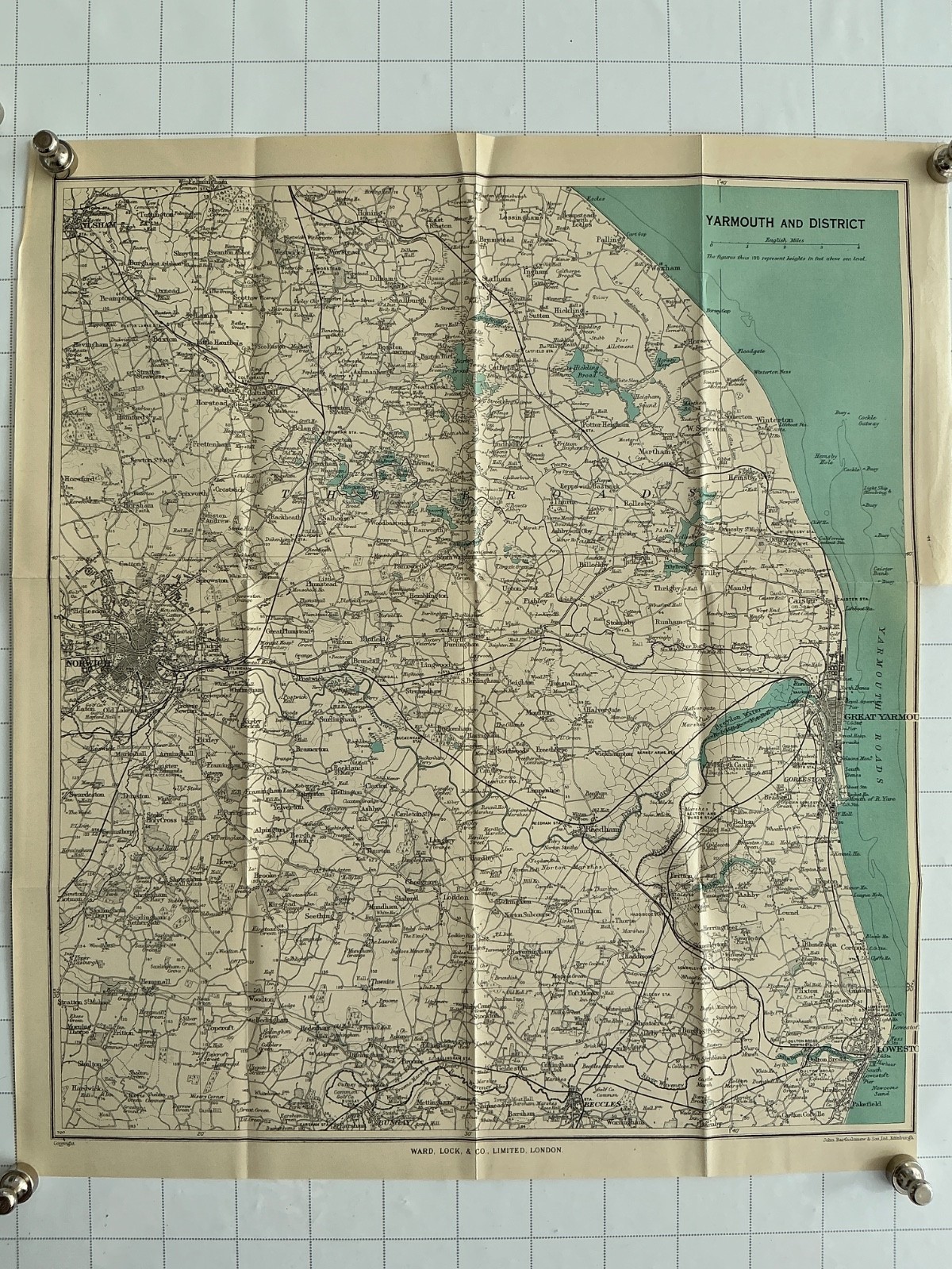YARMOUTH District – c1950 Vintage Street Map Plan Hotels Railway Norwich