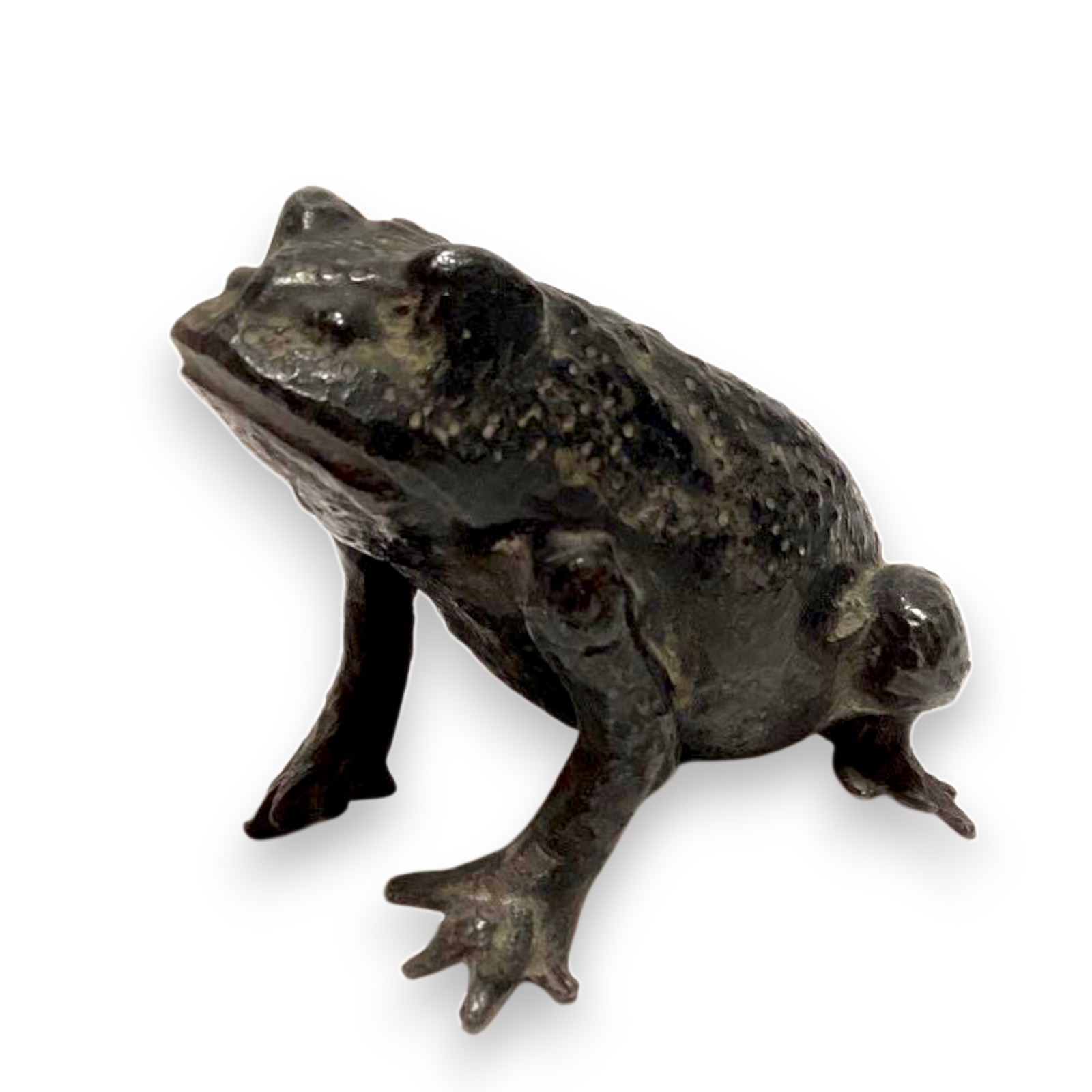 Antique Japanese Small Frog Bronze Statue Metal Animal Sculpture Figurine 2.7 in