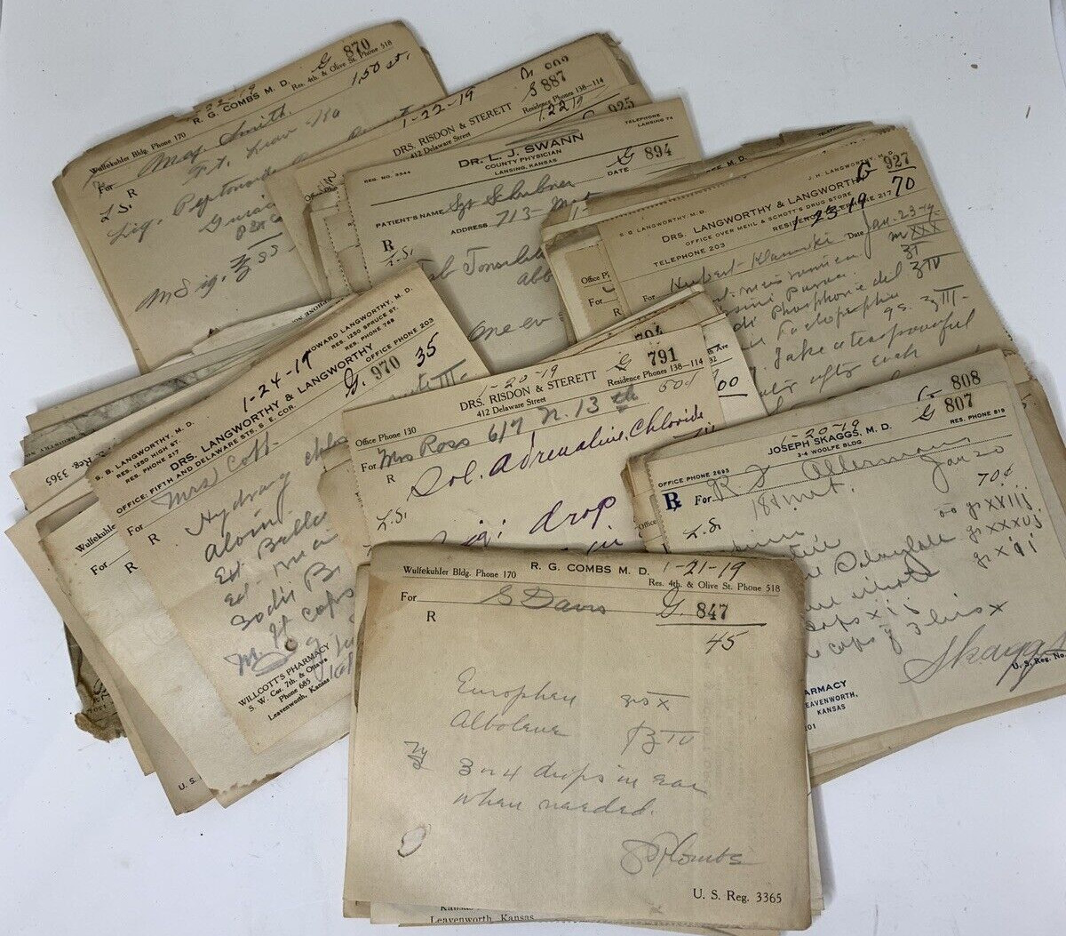 Lot 100 Antique Rx Doctor Prescriptions Druggist Forms Ephemera circa ’20s – 50s