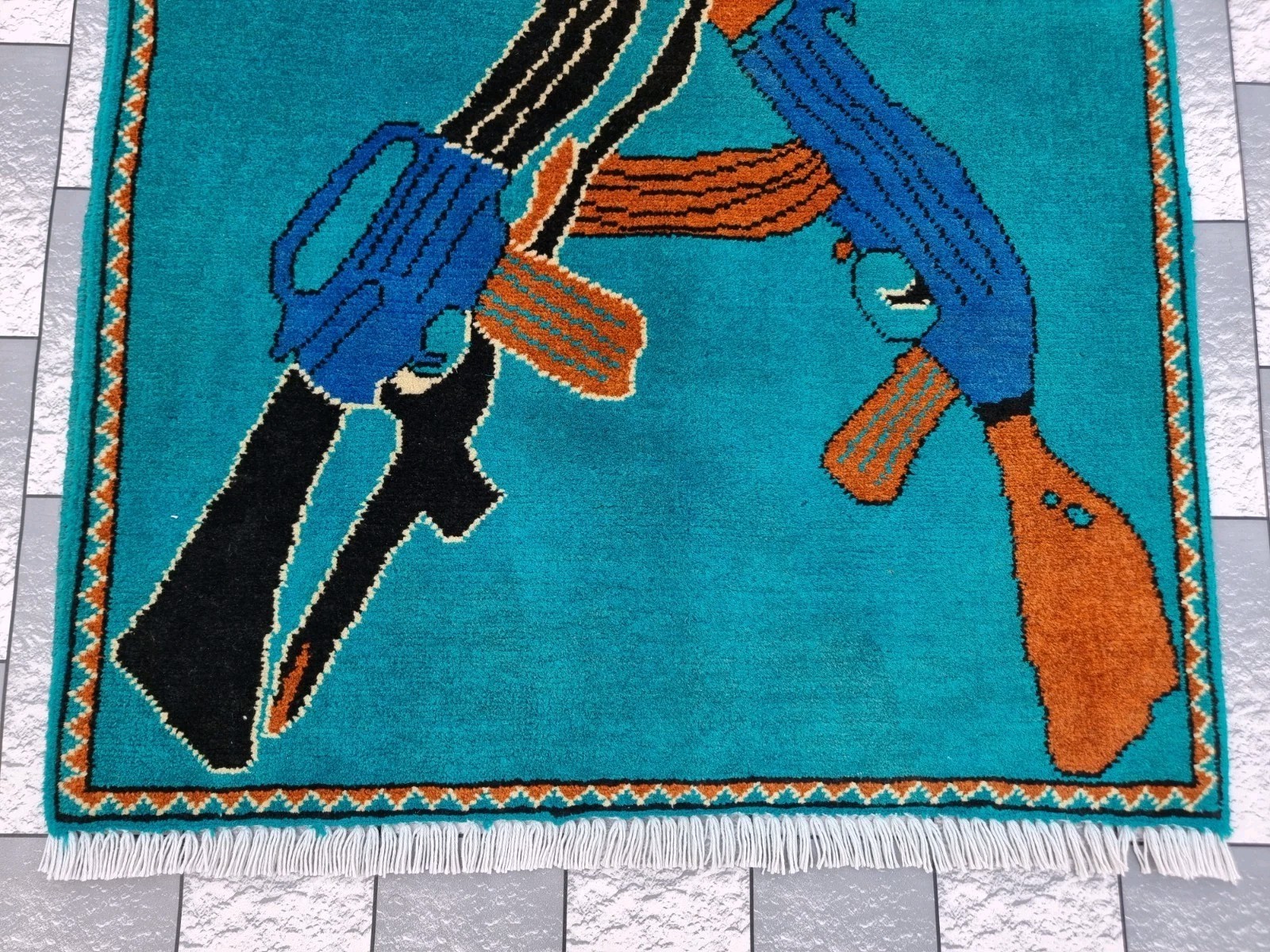 Style Ak 47 Handmade Vintage Afghan War Rug Knotted Rug Hanging decor Rug