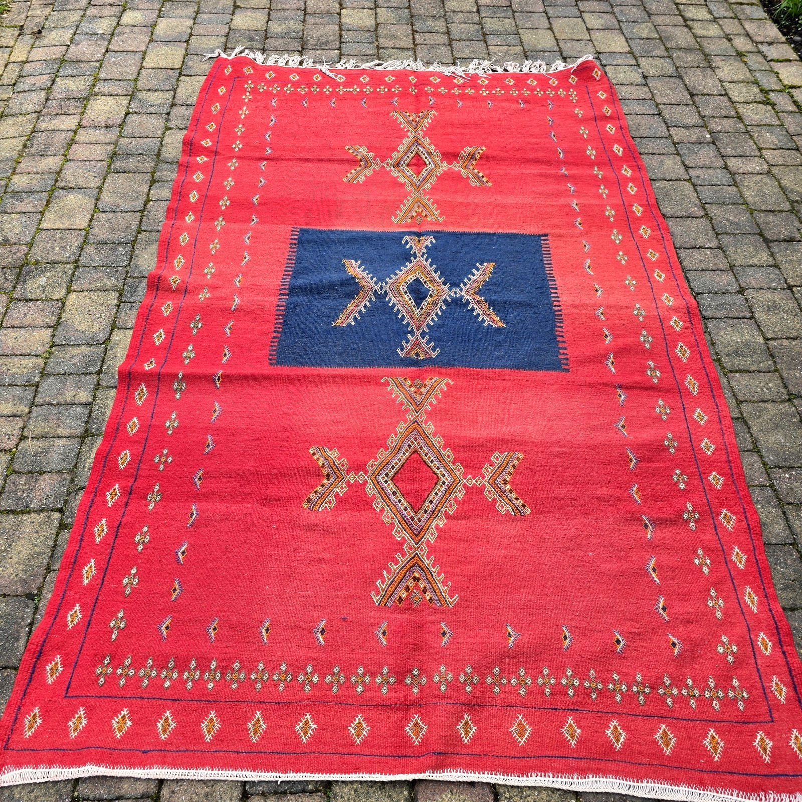 Vintage Berber Rug Wool Kilim Carpet Red Trafitional Oriental Handmade 155x254cm