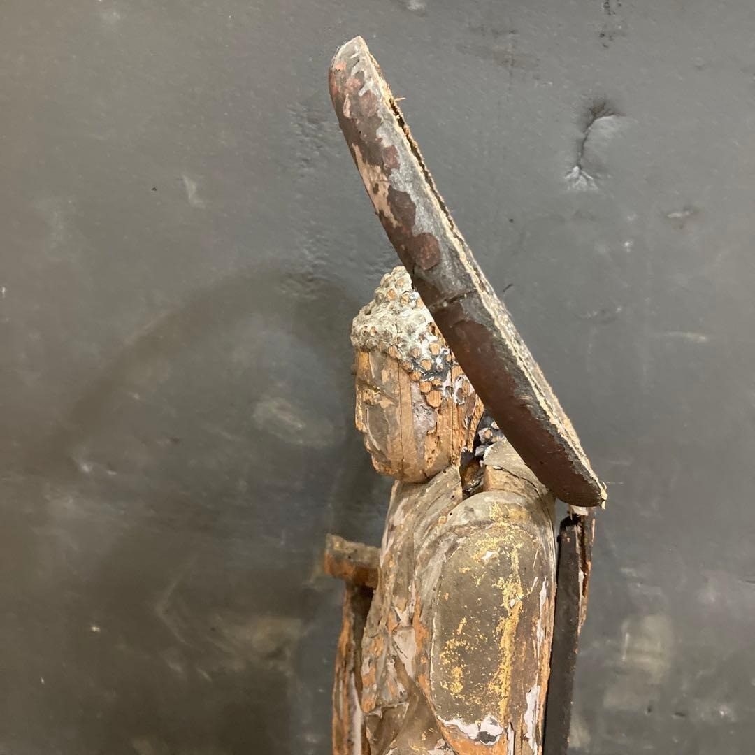 Japanese Antique Muromachi era Wood Carved Amida-Nyorai Amitabha Buddha Statue