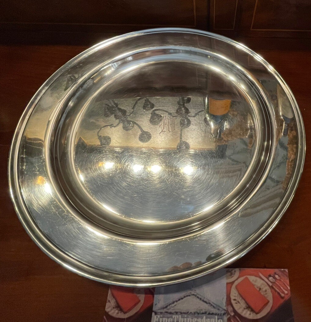 SUPERB GORHAM SILVER ROUND SERVING TRAY WITH MONOGRAM circa 1927 FineThings4sale