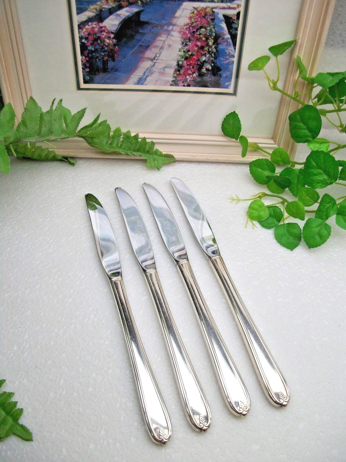 4 Oneida LONGCHAMPS Chaumont Silverplate Luncheon Grille Knives 1935