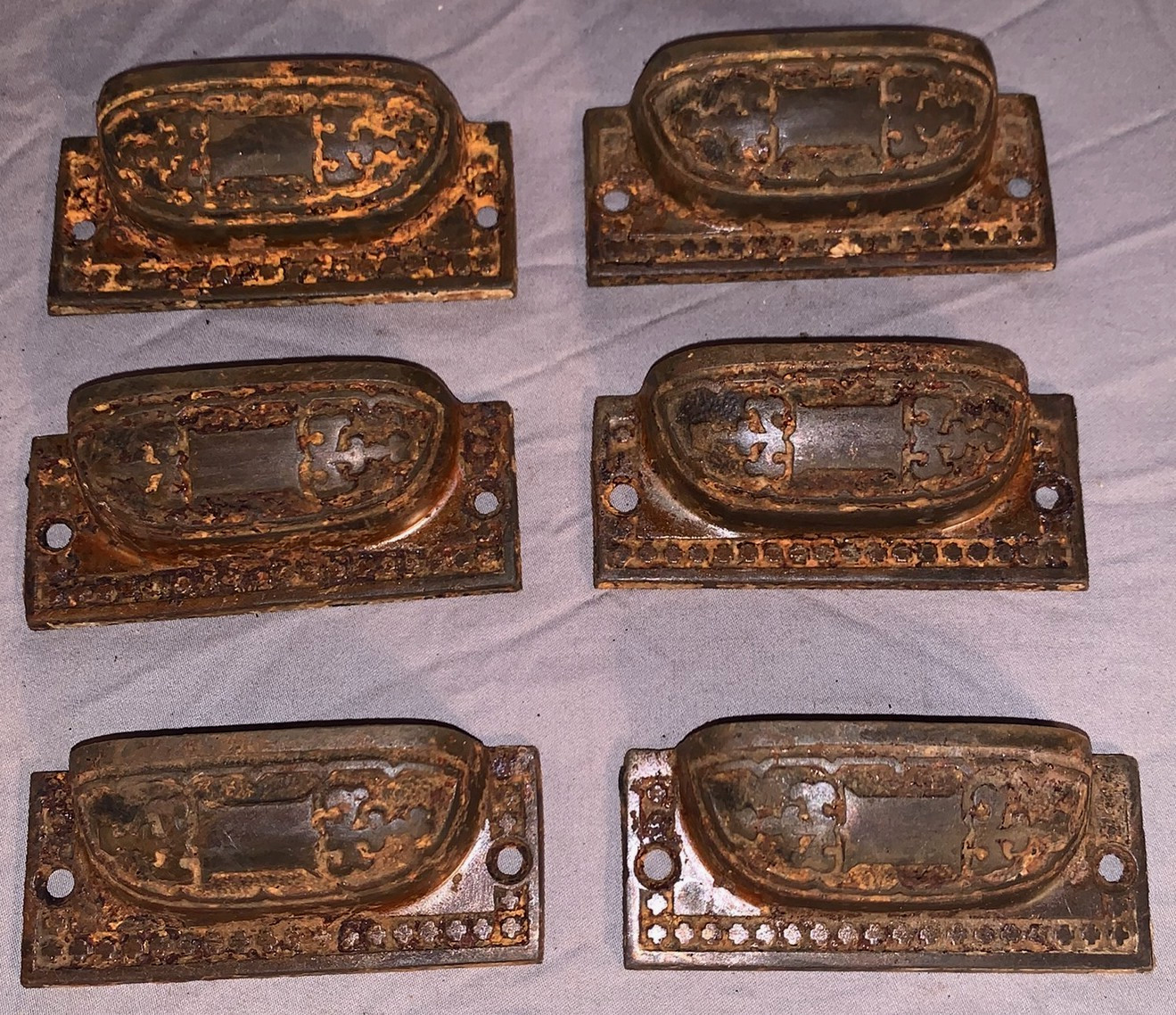 Set of 6 Antique Cast Iron Bin Cabinet Pulls