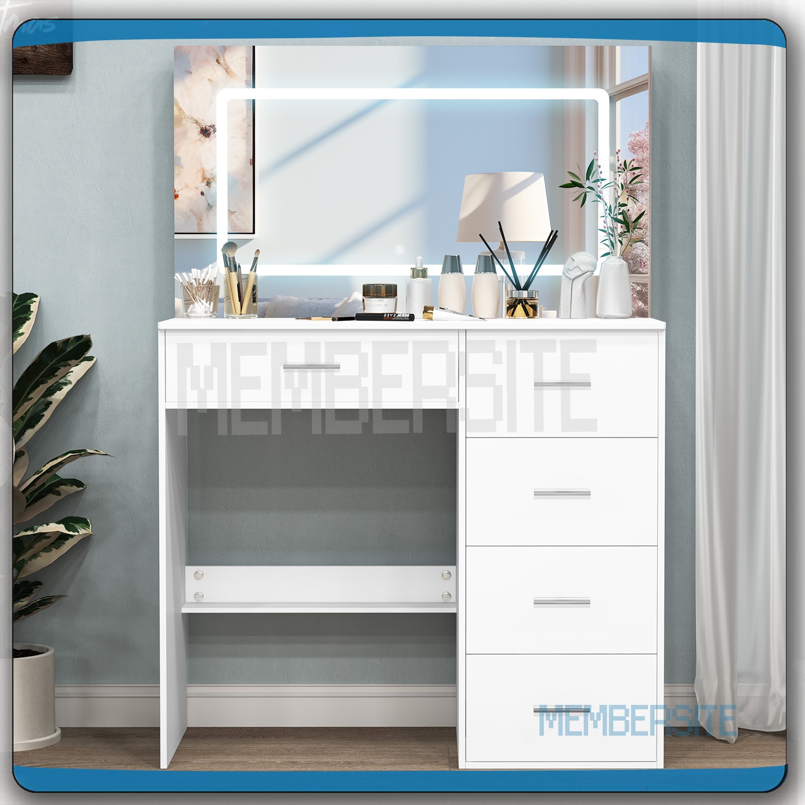 Makeup Vanity Table with Large Smart LED Mirror , 5 Storage Drawers Vanity Set