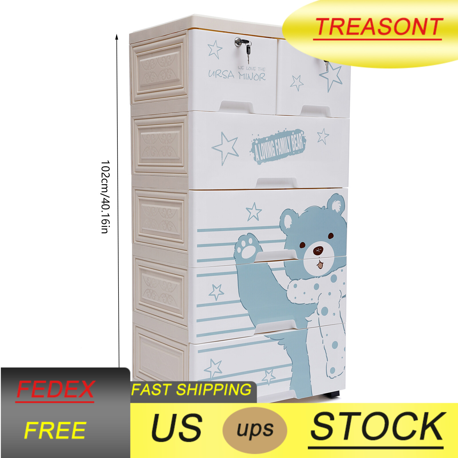 Polar Bear Closet 6Drawers Tall Dresser Organizer Dolls Storage Cabinet 5 Layers