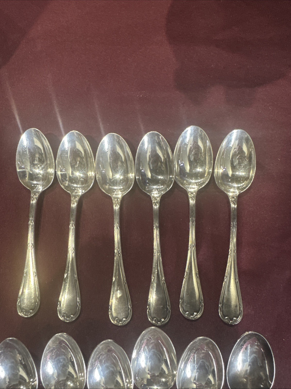 FRENCH CHRISTOFLE DESSERT SPOONS Rubans PATTERN SILVERPLATE 12 PIECES .