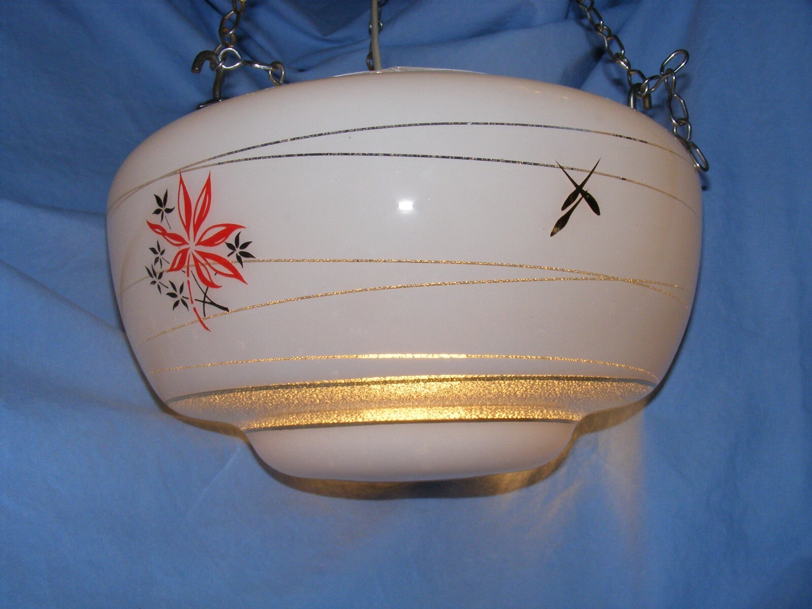 1950s Ceiling Plaffonier Flycatcher Bowl Light Pendant Lamp Shade Red Black Gold