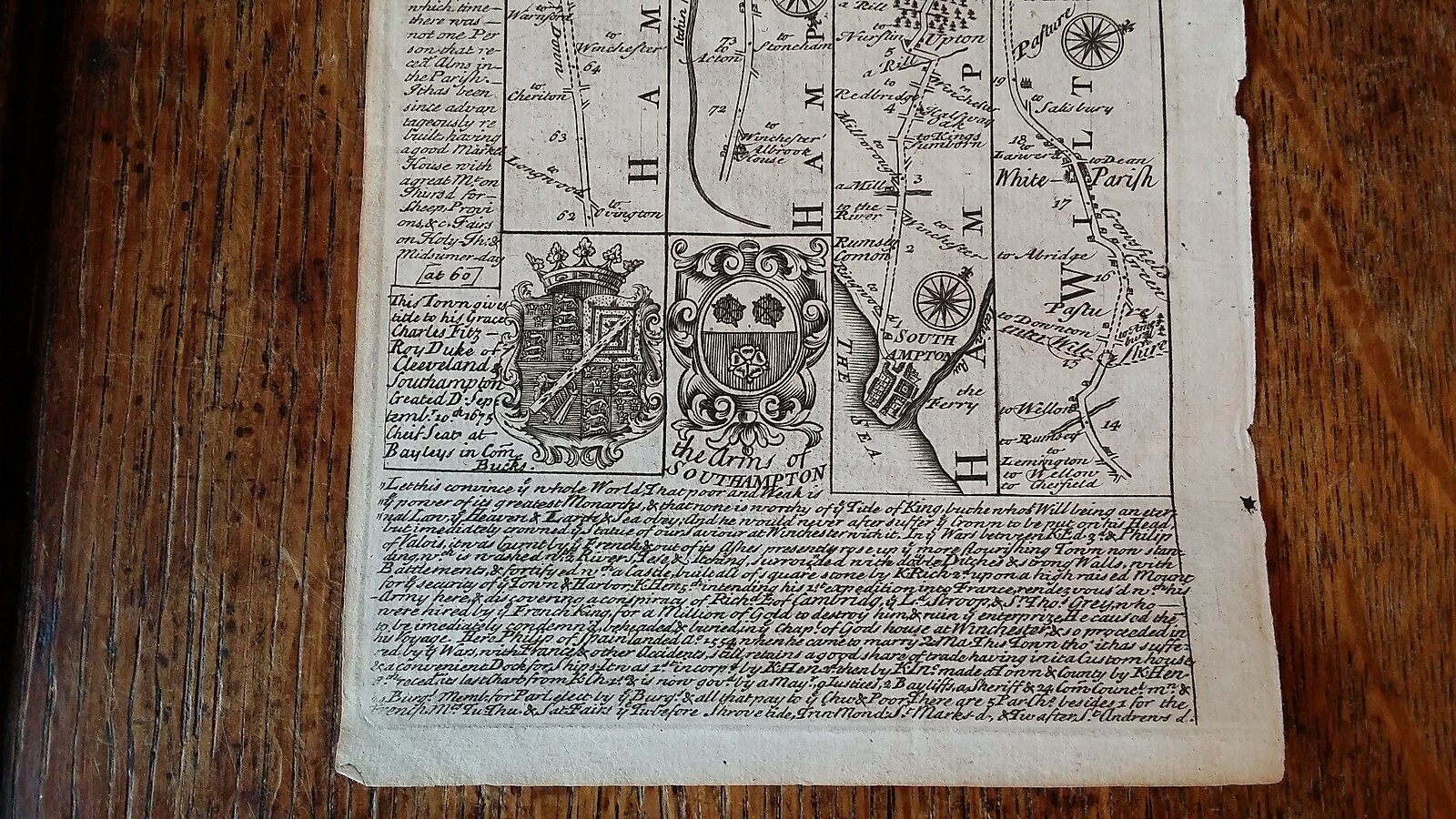 1724 ANTIQUE ROAD MAP OWEN & BOWEN – SOUTHAMPTON SALISBURY FARNHAM ALTON BAGSHOT