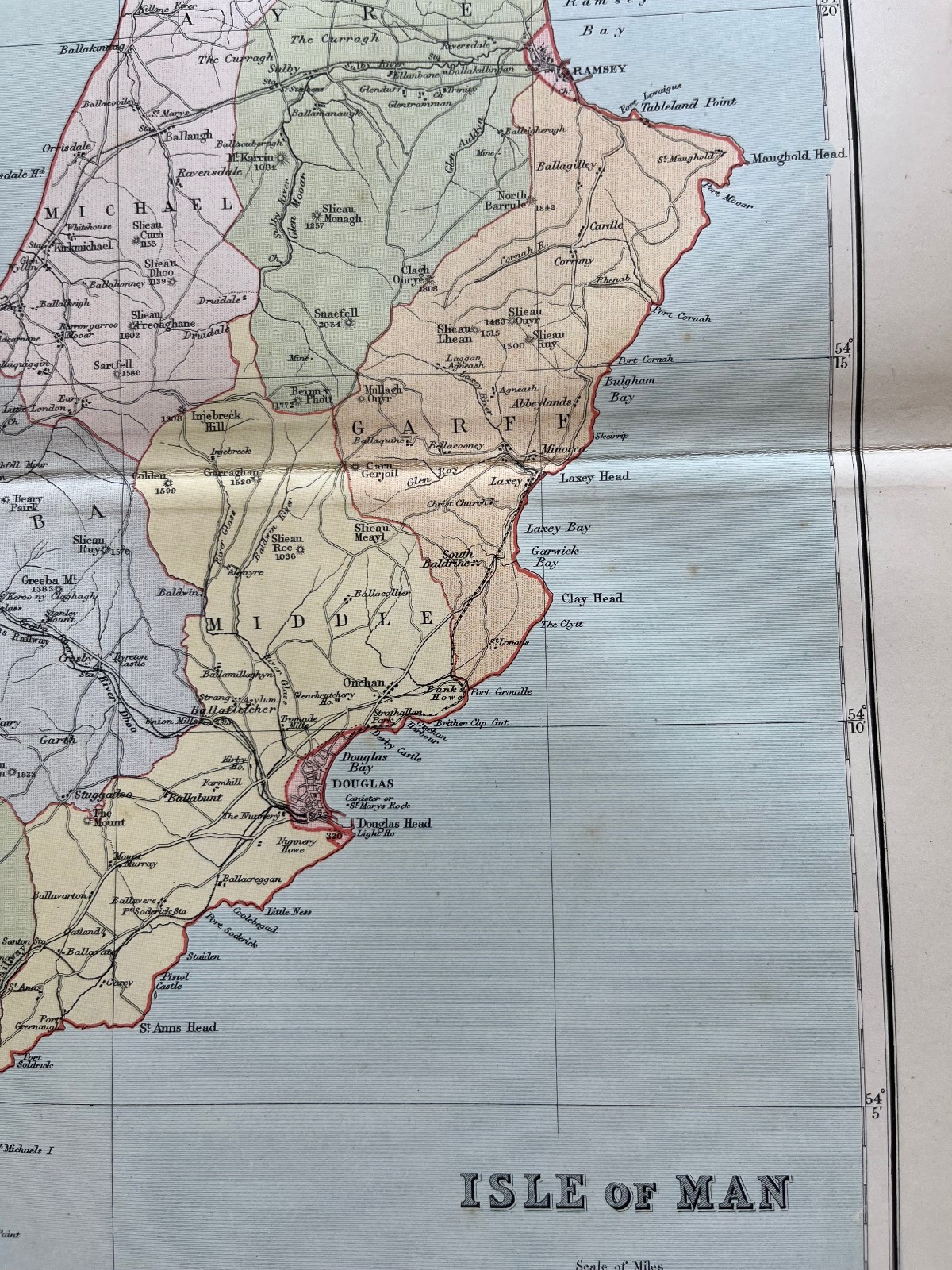 Antique map of the Isle of Man 1895 A2090 Brabner