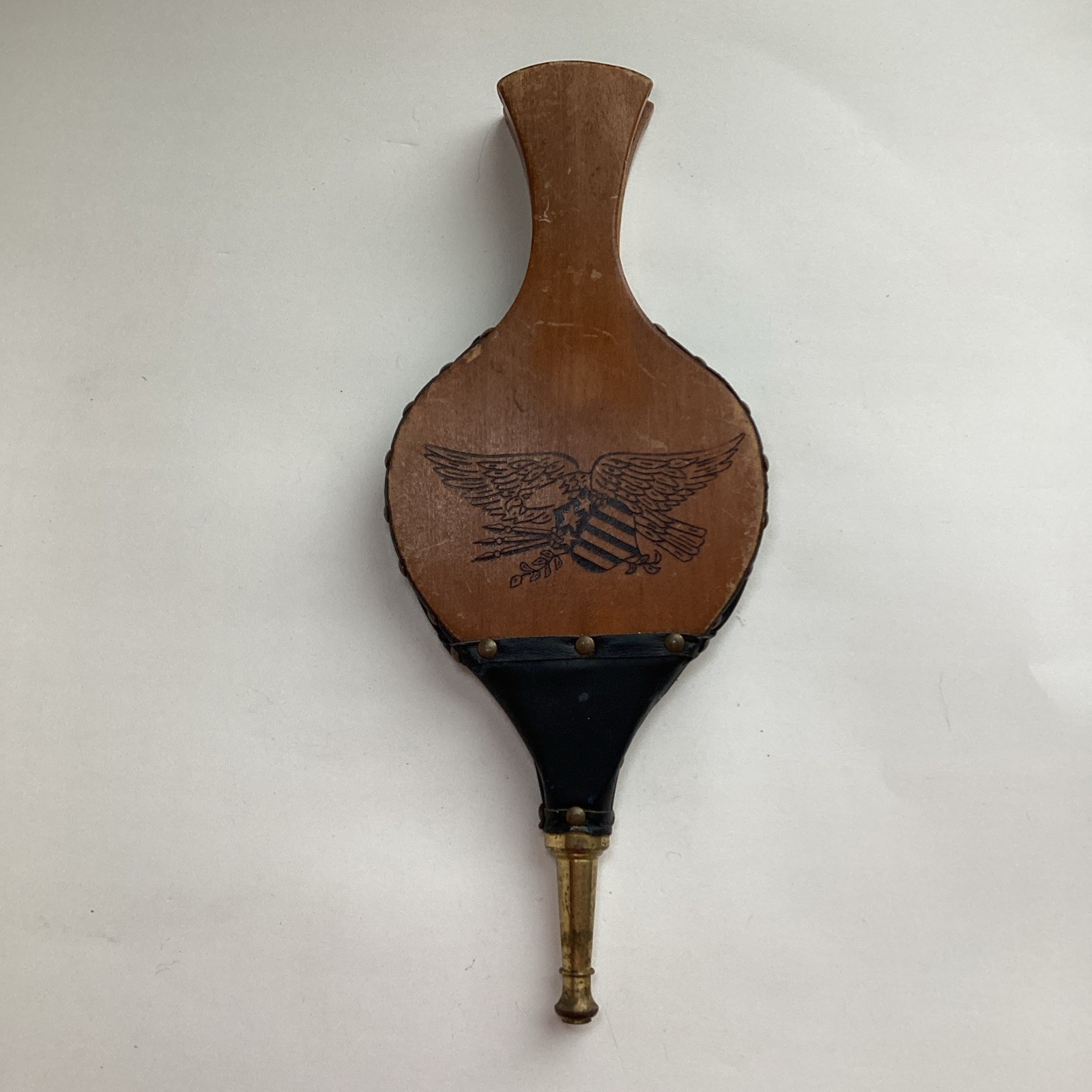 Vintage Fireplace Bellows American Eagle Wood Brass Leather Seymour Mfg 15” Tool
