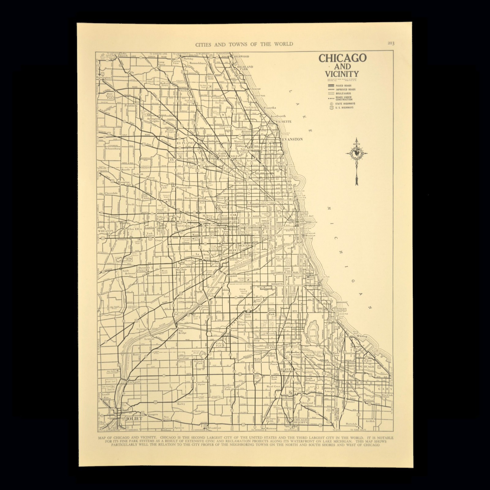 1930s Vintage Map of CHICAGO Map Antique Street Map of Chicago Illinois City Map