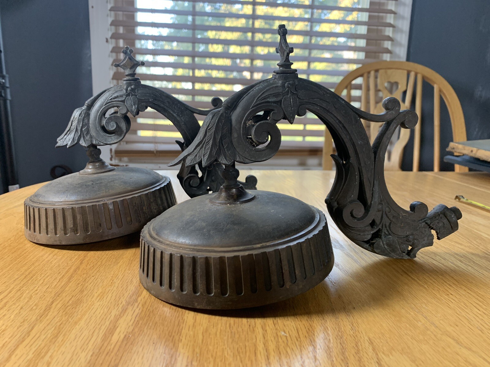Antique Cast Iron Gas Lamp Wall Brackets Gothic Architectural Reclamation