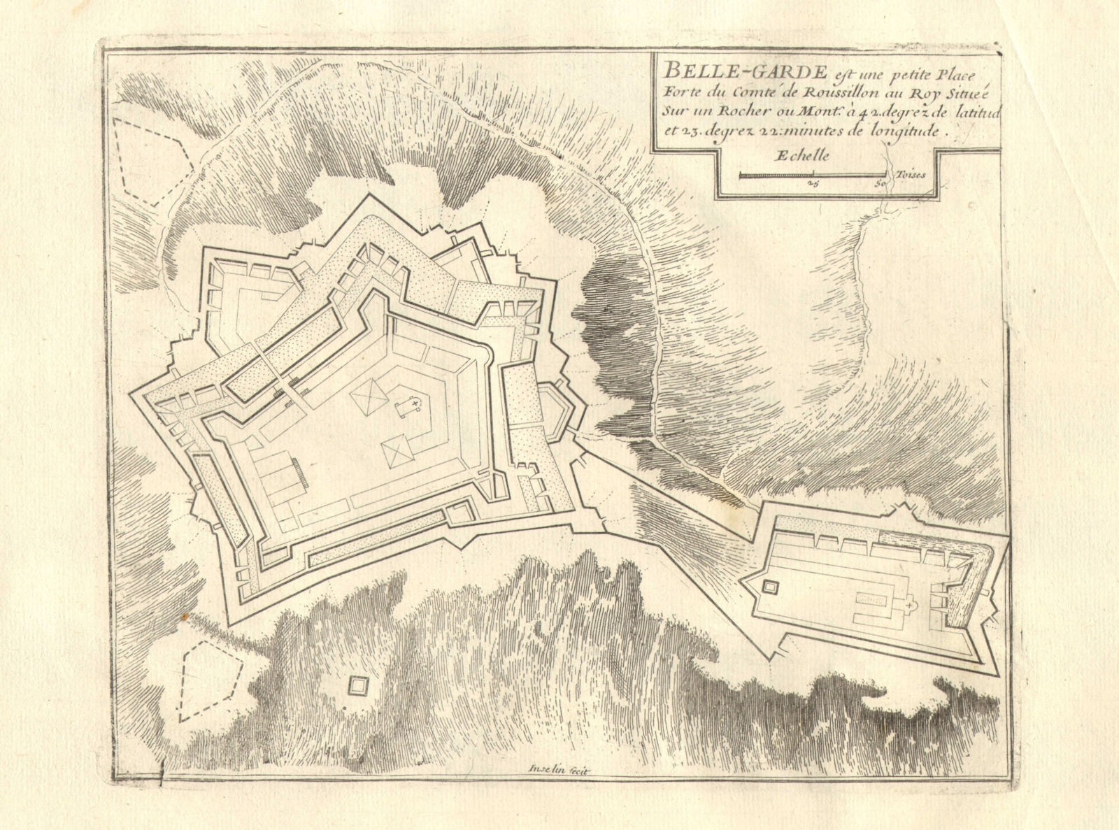‘Belle-Garde’. Fort de Bellegarde plan, Le Perthus, France. DE FER 1705 map