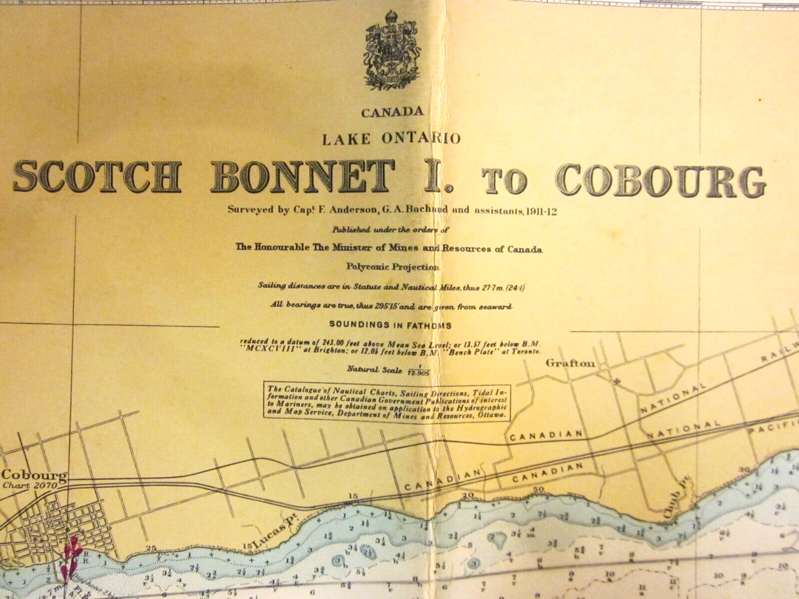 Vintage Nautical Chart Canada Lake Ontario Scotch Bonnet to Cobourg 1949