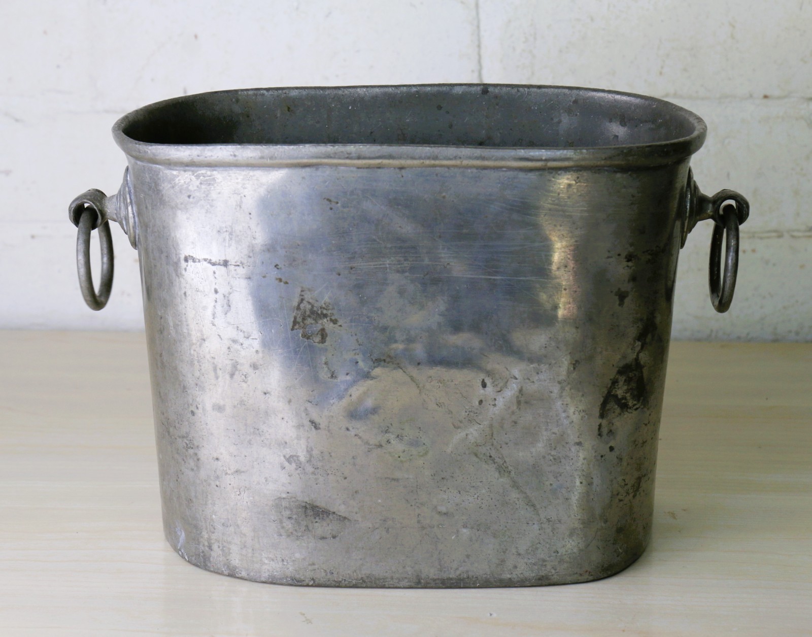 Antique Pewter Wine Cooler Heavy Well made and very well used – See Images