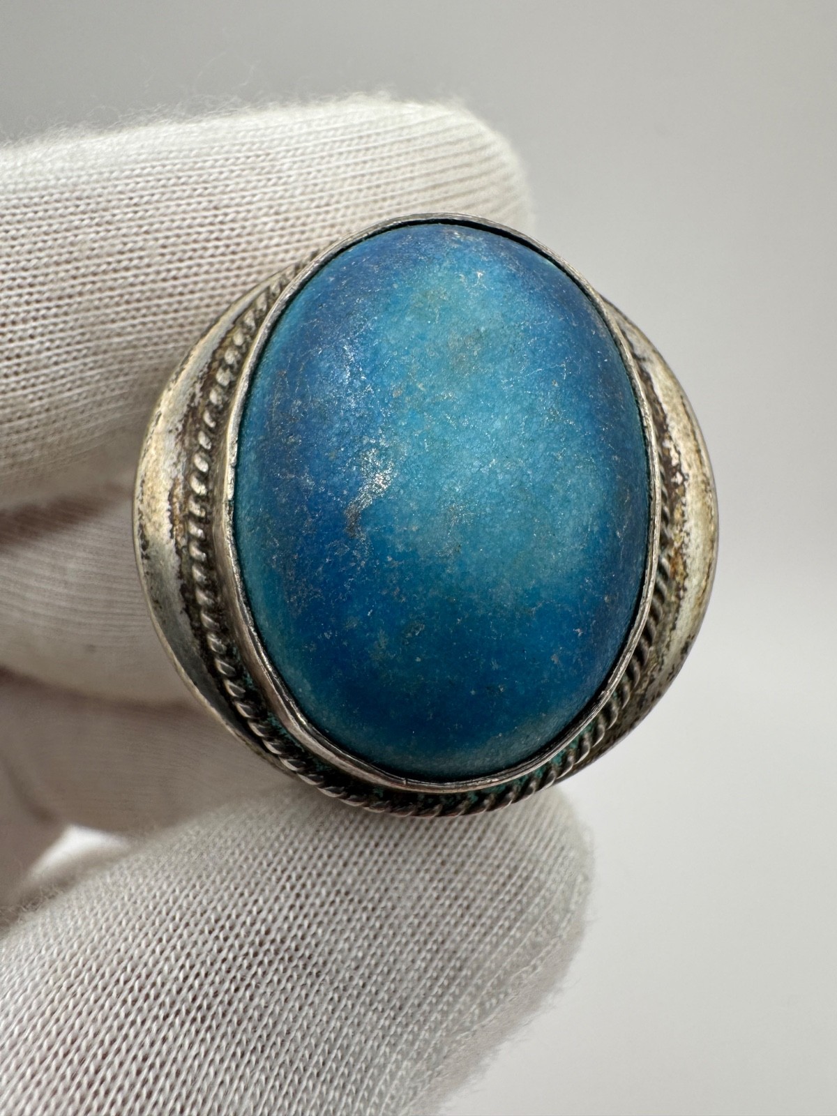 Vintage 925 Sterling Silver Pill Box with Blue Stone – 26.96g – Rare