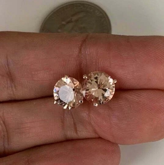 4Ct Round Cut Lab Created Morganite Women’s Stud Earrings 14k Rose Gold Finish