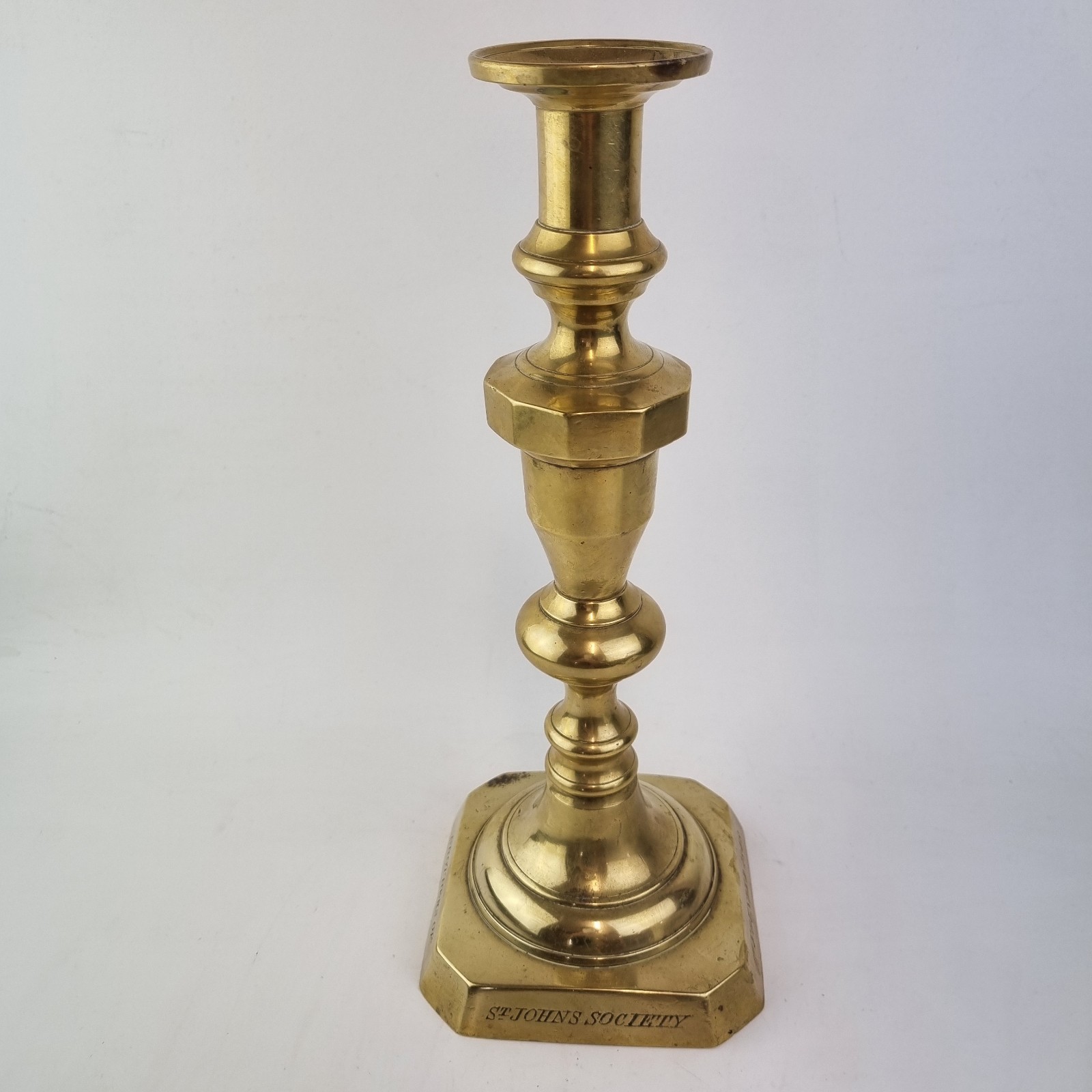 Antique 19thC Pair Brass Candlesticks “The Friendly Brothers Of St Johns Society