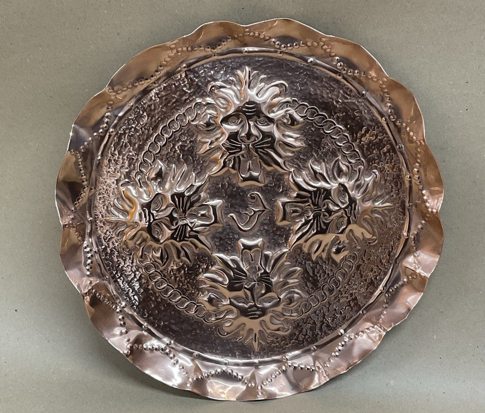 Arts And Crafts Repousse Copper Tray Green Man Antique Victorian C1890