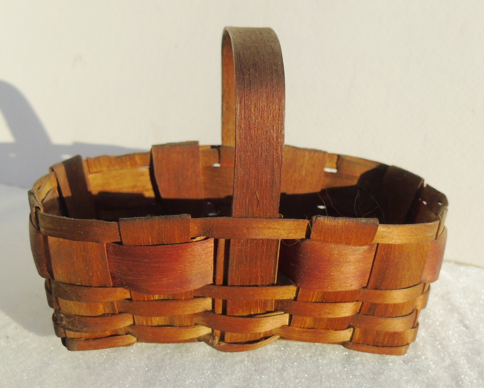 Antique Miniature Basket Rectangular w/ Red Stripe 5″ x 3 1/8″