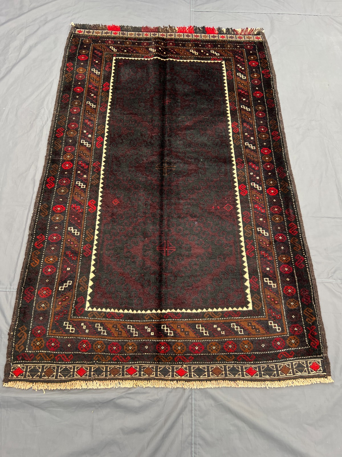 4×6’1 ft Vintage Baluchi Prayer Hand Knotted Tribal Wool Prayer Rug