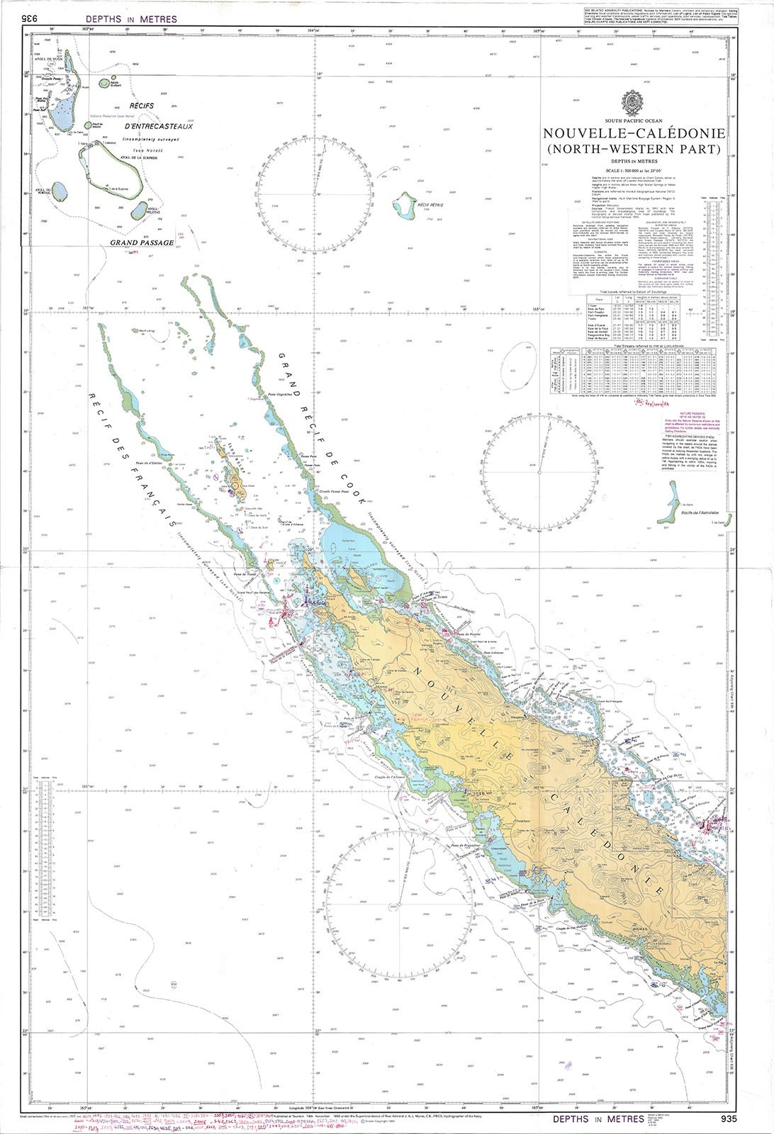 935 Nouvelle Caledonie South Pacific Ocean (North Western Part) Chart Map Marine