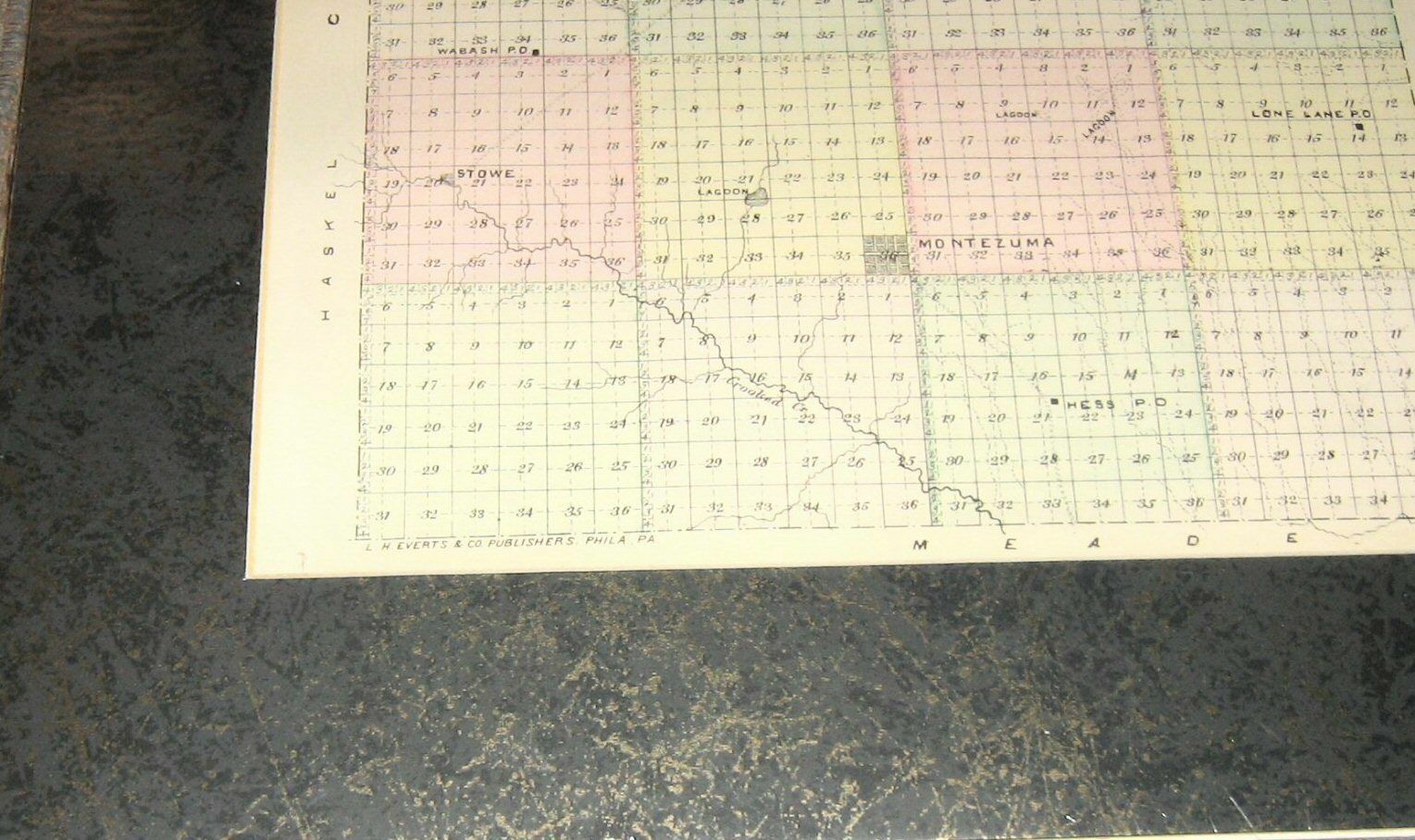 Vintage 1886 Kansas Plat Map,Gray County, Montezuma,Rare L.H.Everts Co.,Edwards