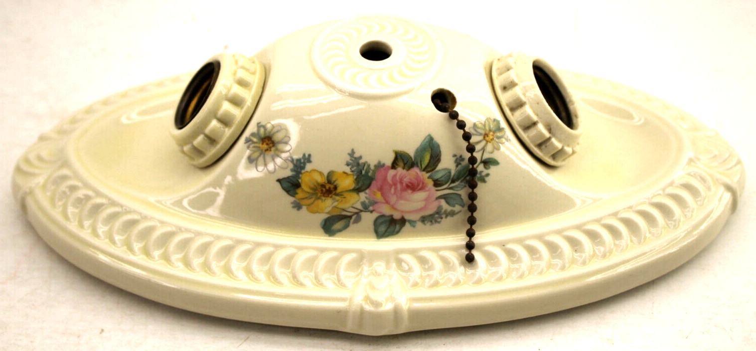 Stunning EMBOSSED 2-Bulb Ceramic Ceiling Sconce Light Early 1900’s Floral Flower