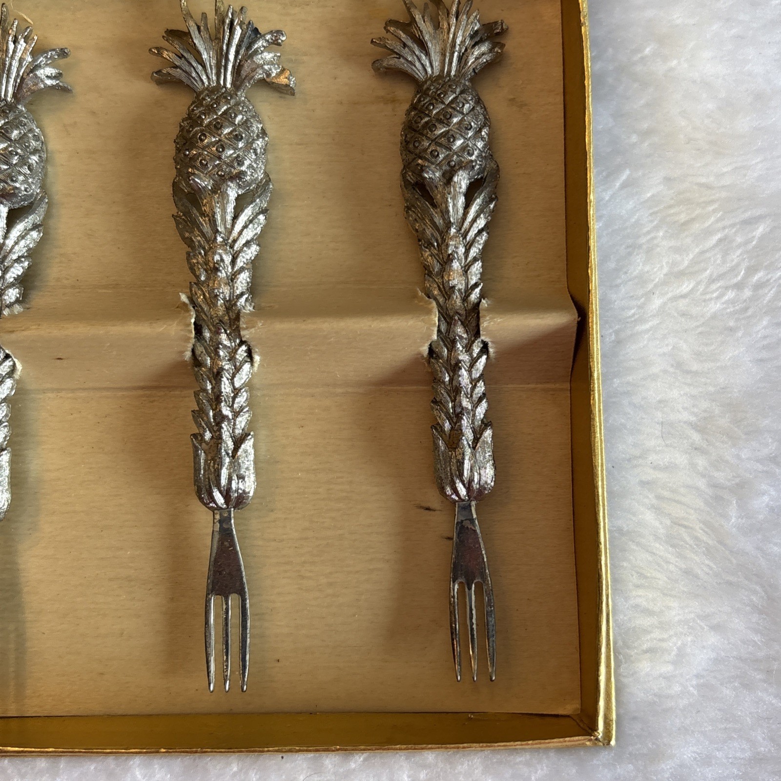 Vintage Silver Plated Cocktail Forks with Pineapples Set of 6