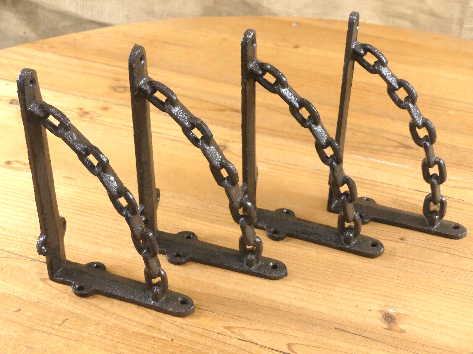 4 CAST IRON BRACKETS CHAIN MAN CAVE BRACES SHELF CORBELS NAUTICAL DECOR RUSTIC