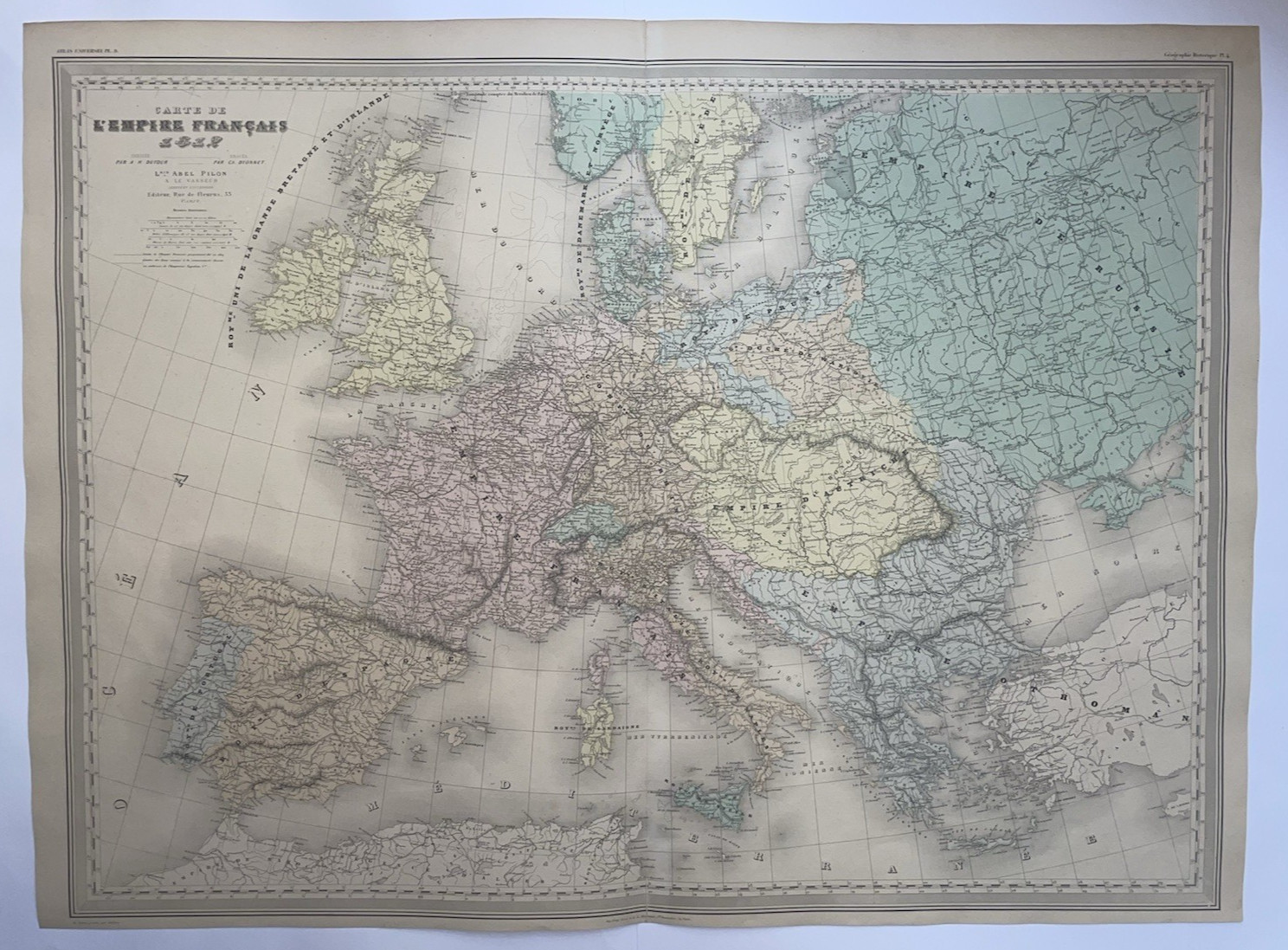 FRENCH EMPIRE IN 1812 c. 1860 DUFOUR VERY LARGE ANTIQUE MAP 19TH CENTURY