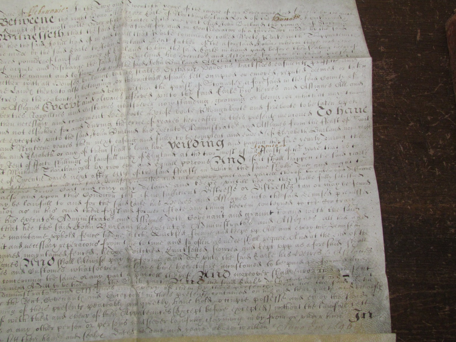 1646 VELLUM INDENTURE ALGERNON PERCY NORTHUMBERLAND to BURLAND STOGURSEY BRISTOL