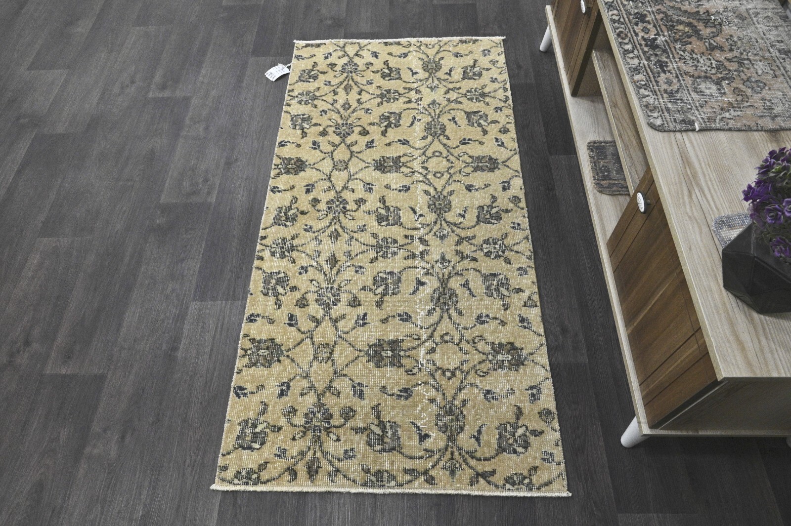 Vintage Turkish Runner Rug 2x5ft BEIGE Handmade Anatolian Oushak Hallway Wool