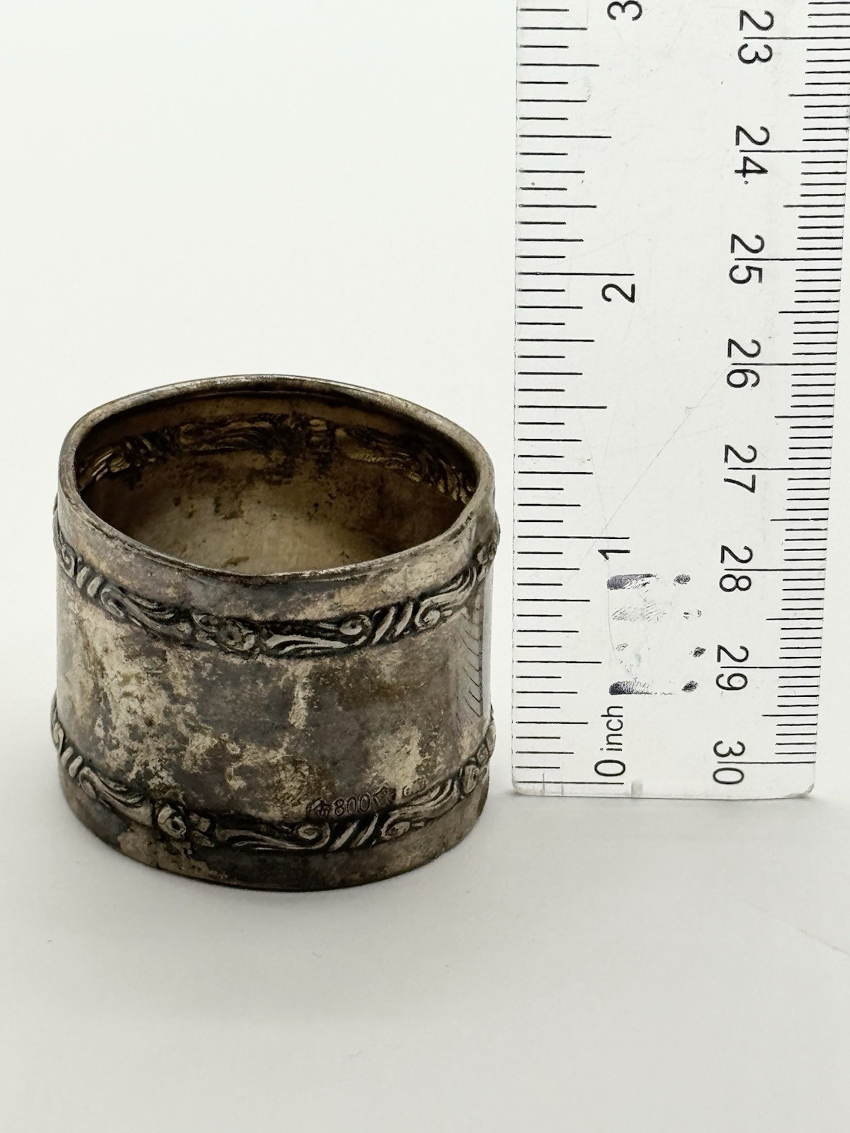 Vintage Sterling Silver 800 Napkin Ring Floral Etched English Victorian 11g T1