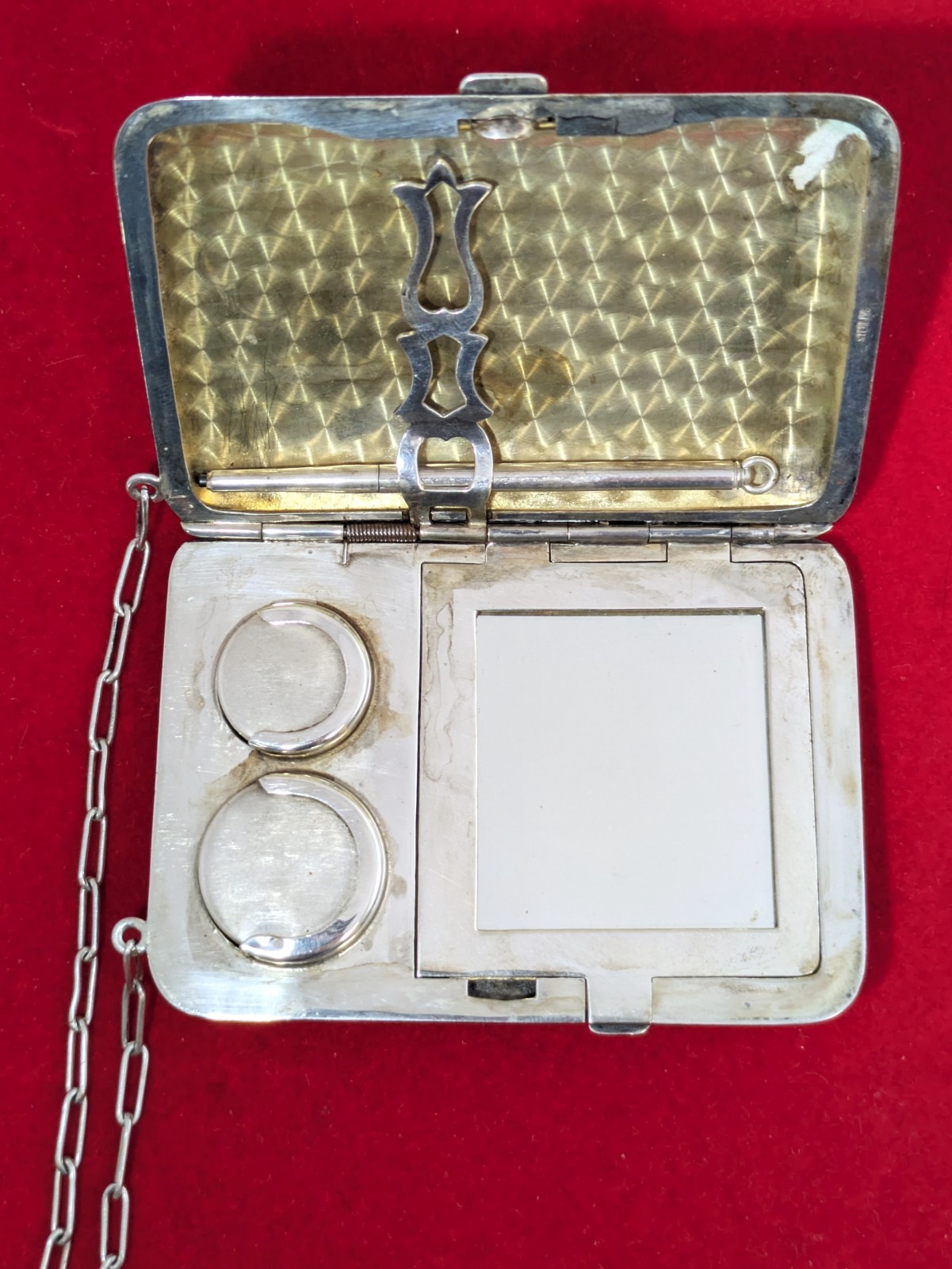Sterling Silver Compact Cigarette Case/ Purse, 3-1/4”long X 2-1/4”Wide