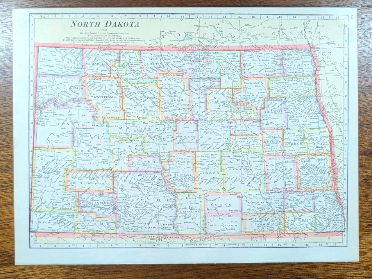 Vintage 1911 NORTH DAKOTA Map 15″x11″ ~ Old Antique Original WILLISTON DICKINSON