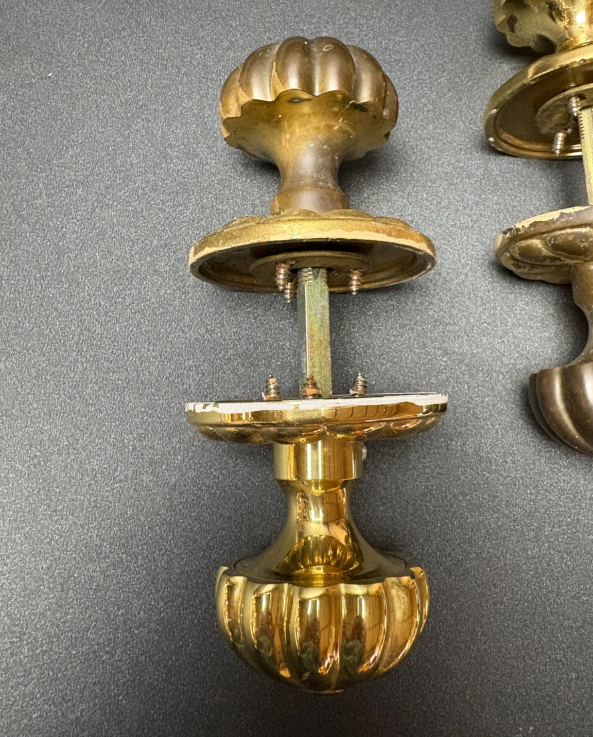 Pair of Vintage 2″ Fluted Brass Entry Door Knob Sets