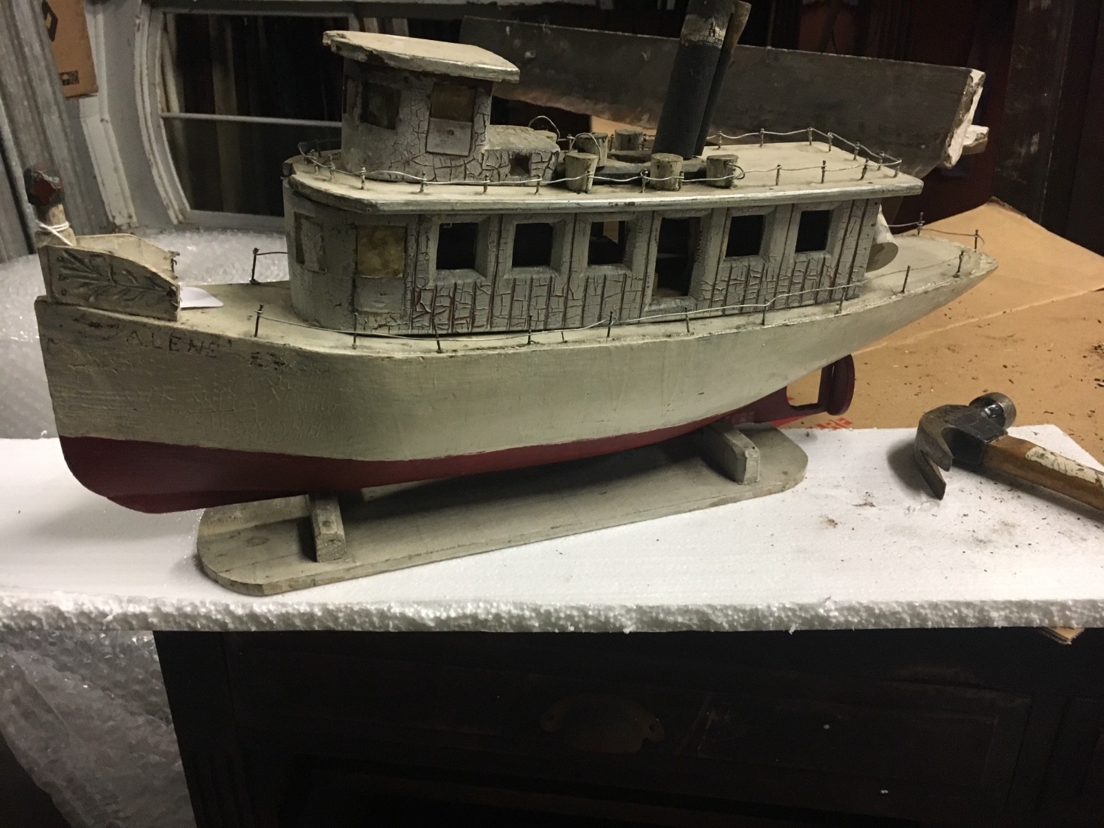 c1930’s vintage folk art boat model sea faring ALENE 22″ L x 13″ h x 5.25″ w