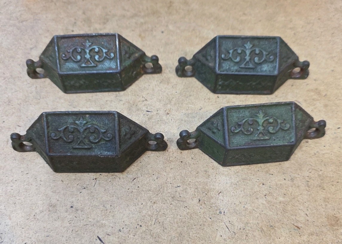 Victorian Bin Drawer Pulls 1869 Eastlake Cabinet Hardware 4 Pc HANDLES