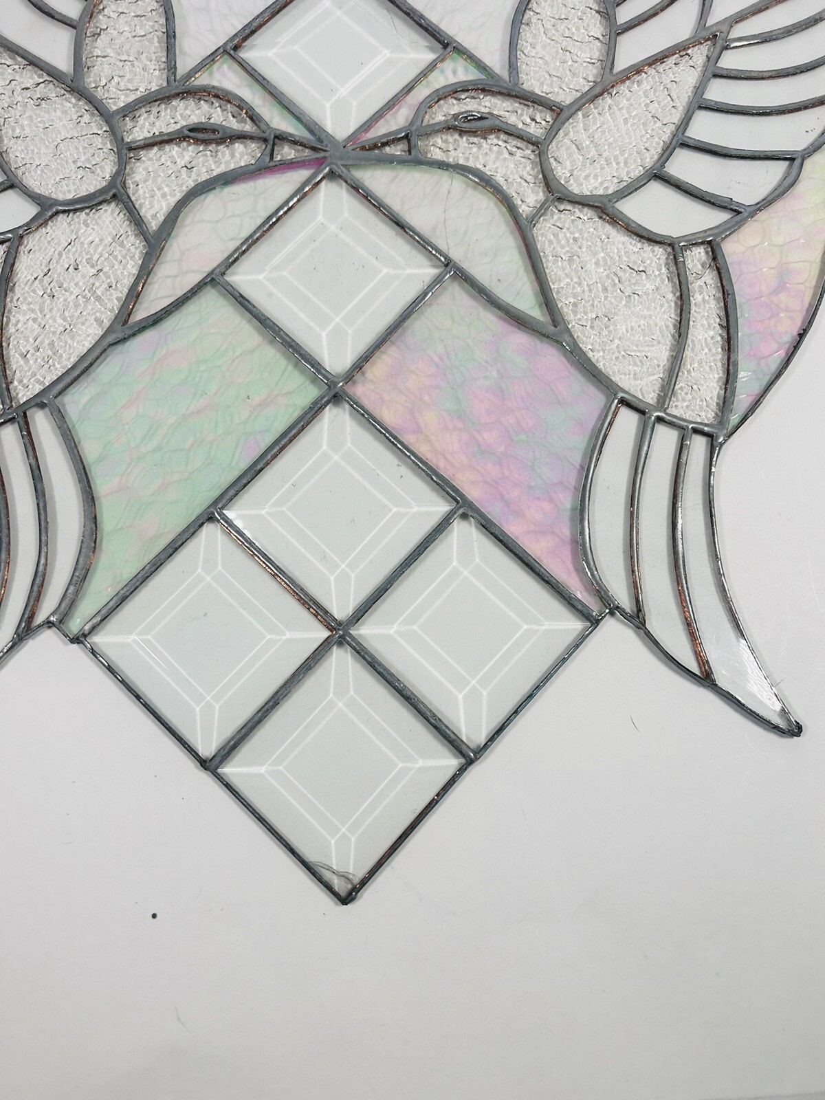 Stained Glass heart Clear, Pink And Green Hummingbirds Read Description