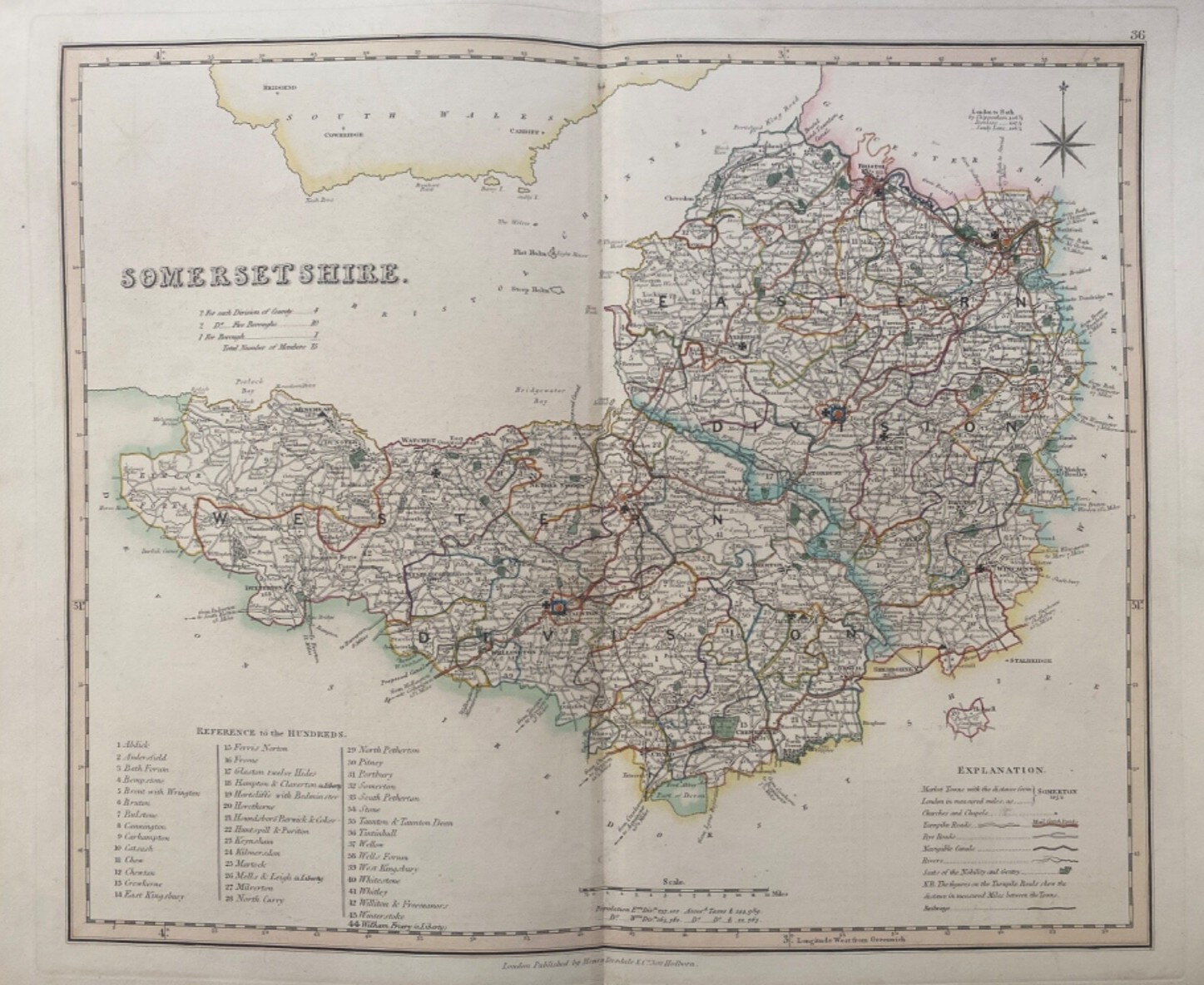 1835 Antique large map: Somerset by Henry Teesdale / Robert Rowe