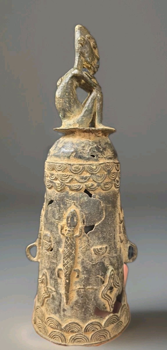antique bronze african Bell Yoruba tribe 11.5″