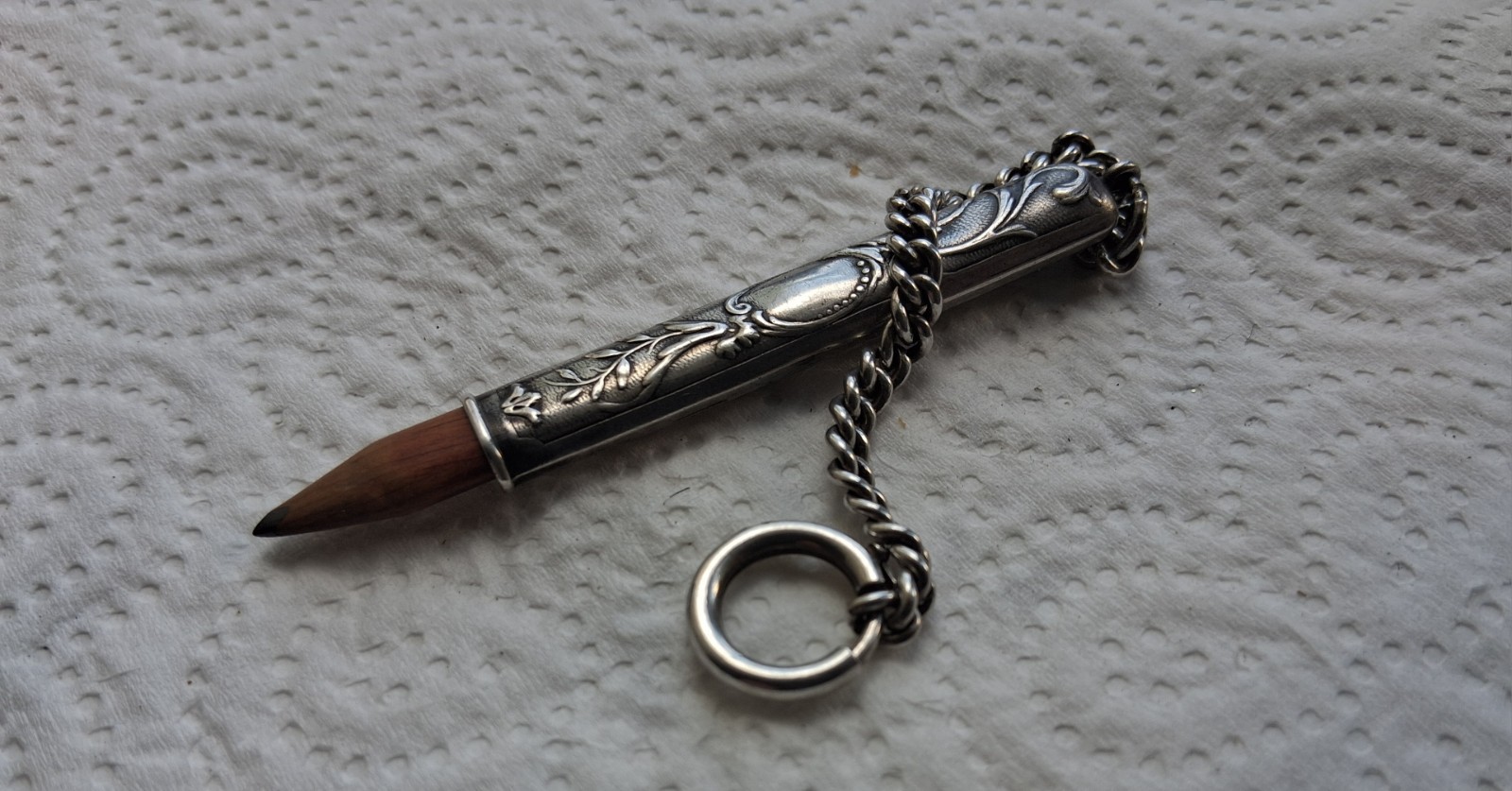 French Art Nouvea Sold Silver Pencil Holder With Silver Atachment , Hallmarked.
