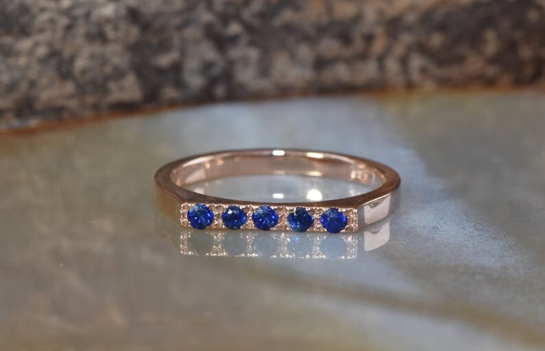 0.35 Ct Round Natural Sapphire Diamond Engagement Ring 14K Rose Gold Size 6