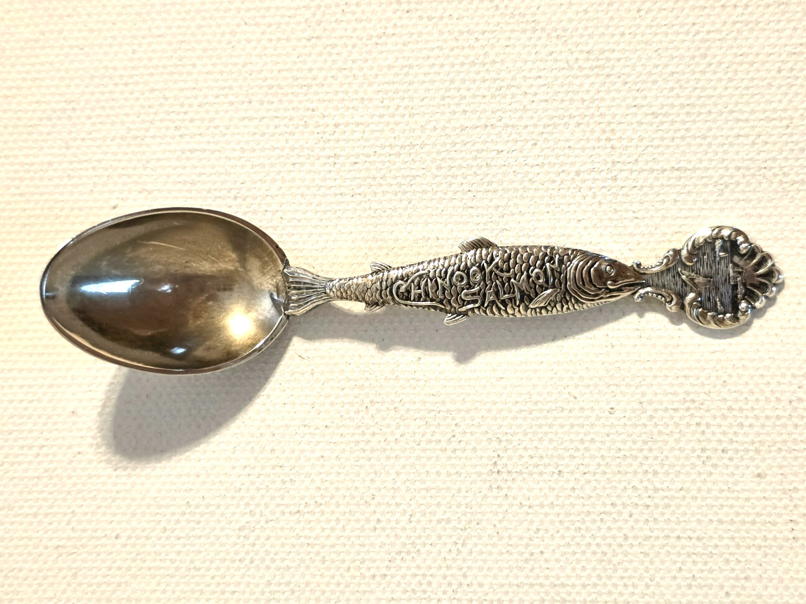 Antique Joseph Mayer Sterling Silver Chinook Salmon Souvenir Spoon Full Fish
