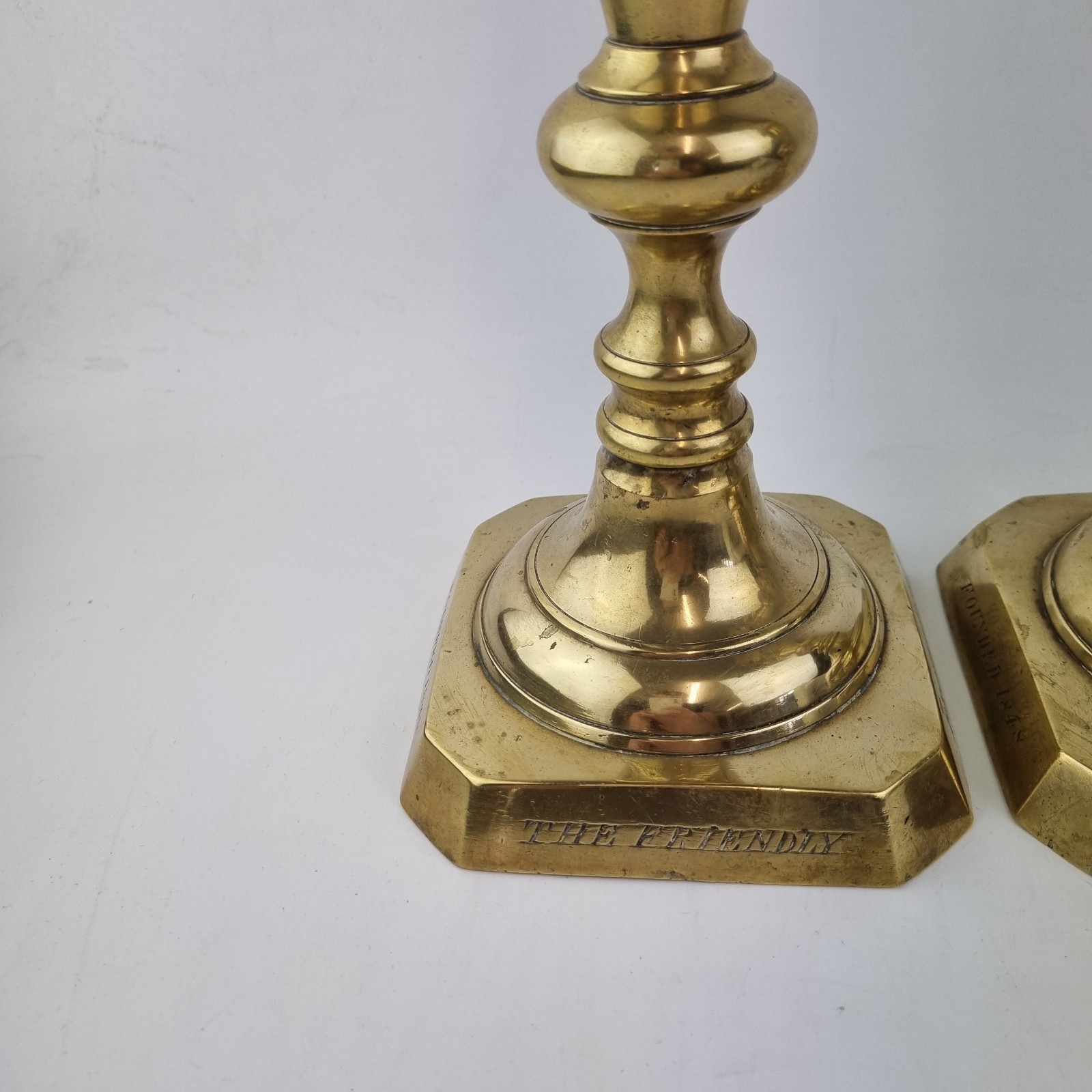 Antique 19thC Pair Brass Candlesticks “The Friendly Brothers Of St Johns Society